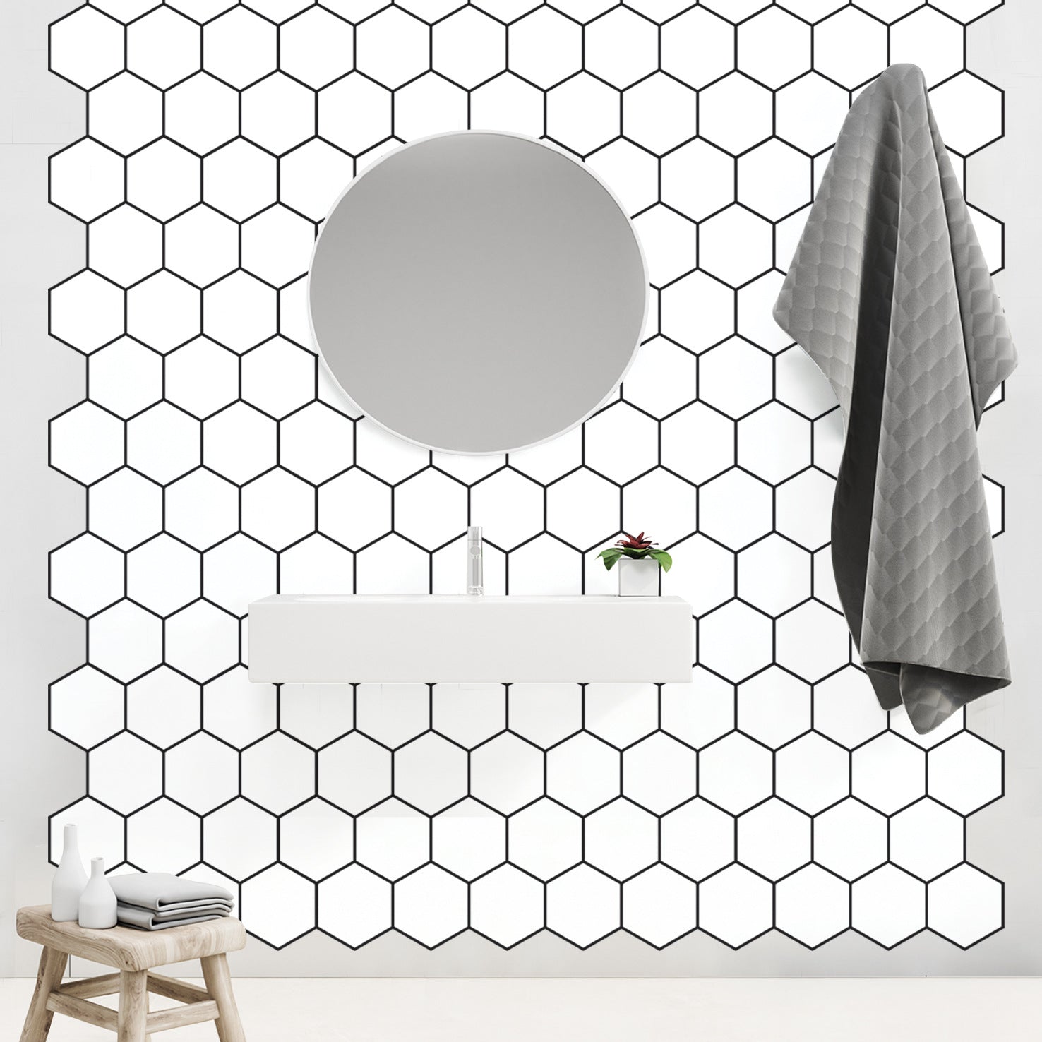 Peel and Stick Tiles Hexagonal Plastic Waterproof Peel & Stick Tile for Shower 2-Pack