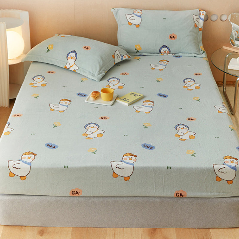 Fitted Sheet Cartoon Pattern Flannel Non-Pilling Fade Resistant Bed Sheet Set