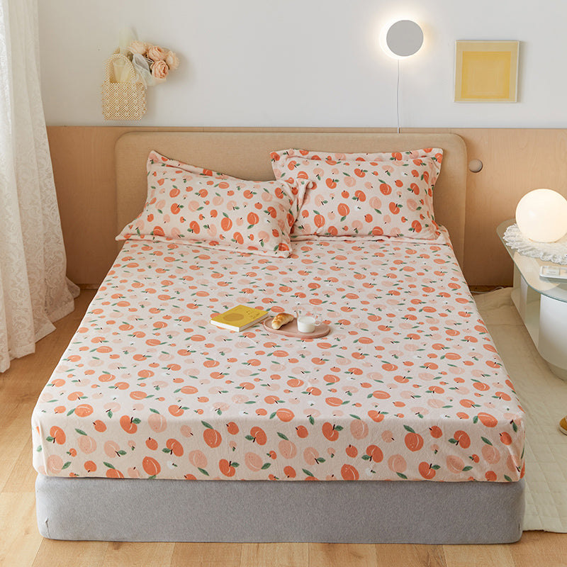 Fitted Sheet Cartoon Pattern Flannel Non-Pilling Fade Resistant Bed Sheet Set