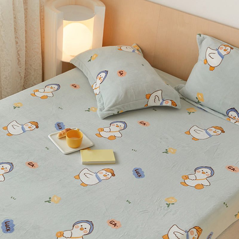 Fitted Sheet Cartoon Pattern Flannel Non-Pilling Fade Resistant Bed Sheet Set