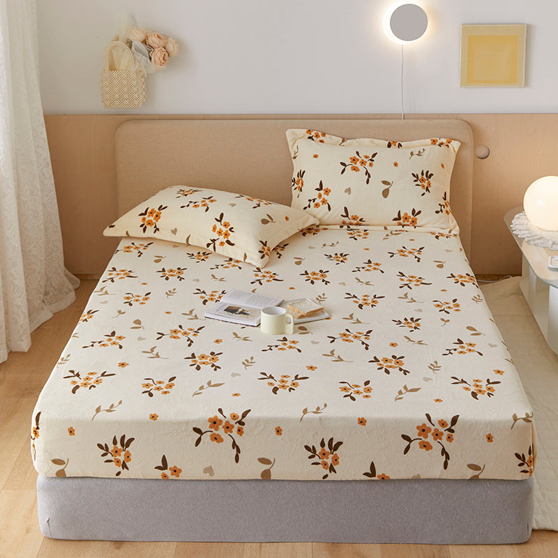 Fitted Sheet Cartoon Pattern Flannel Non-Pilling Fade Resistant Bed Sheet Set