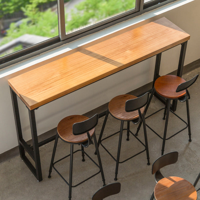 Industrial Solid Wood Bar Table Trestle Base Dining Table for Kitchen