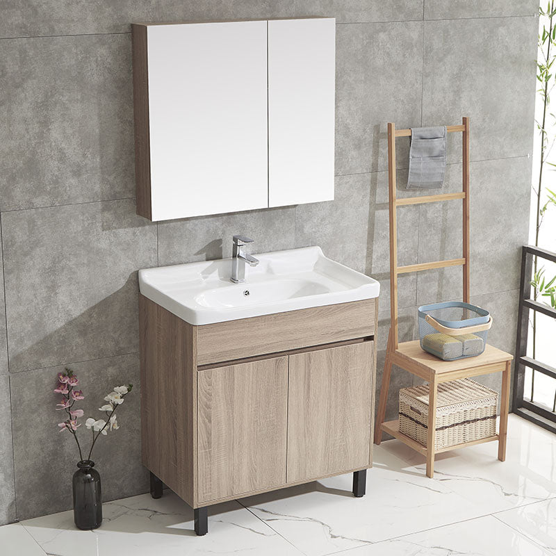 Wood Bathroom Vanity Rectangle Single Sink Mirror Freestanding Vanity Set with 2 Doors