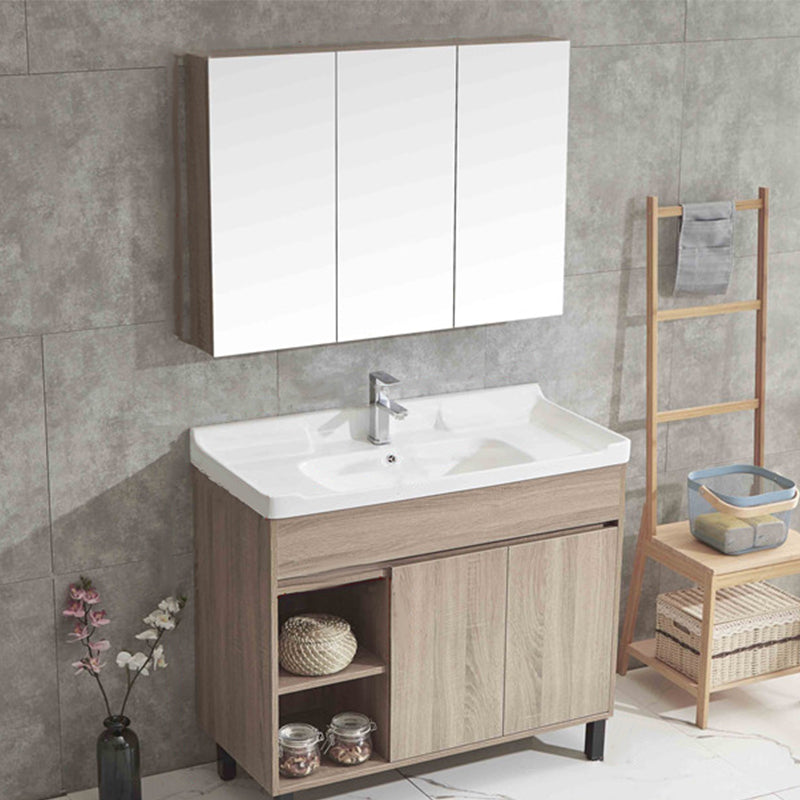 Wood Bathroom Vanity Rectangle Single Sink Mirror Freestanding Vanity Set with 2 Doors