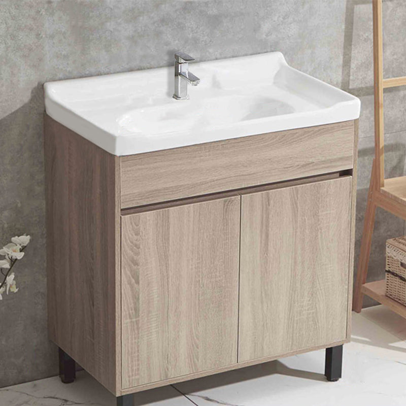 Wood Bathroom Vanity Rectangle Single Sink Mirror Freestanding Vanity Set with 2 Doors