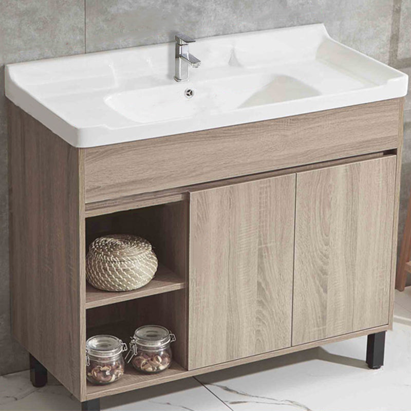 Wood Bathroom Vanity Rectangle Single Sink Mirror Freestanding Vanity Set with 2 Doors