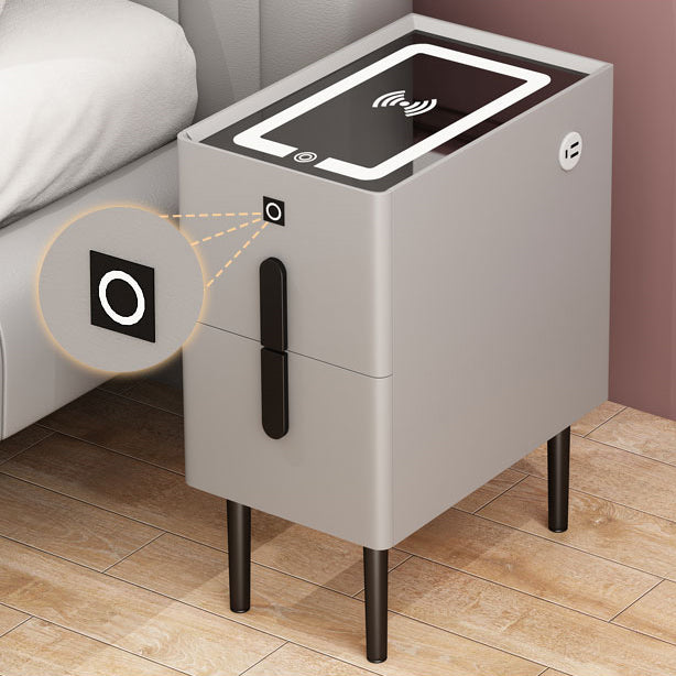 Wooden and Glass Bedside Table Modern Minimalist Bedside Cabinet with Legs