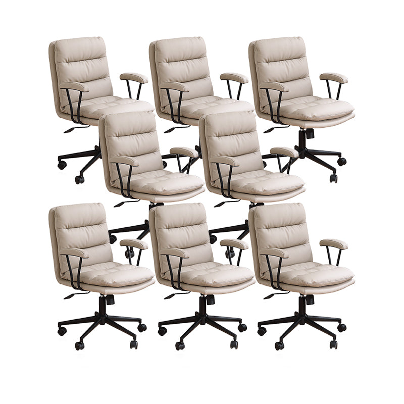 Modern Leather Chair Padded Arms Adjustable Seat Height Office Chair with Wheels