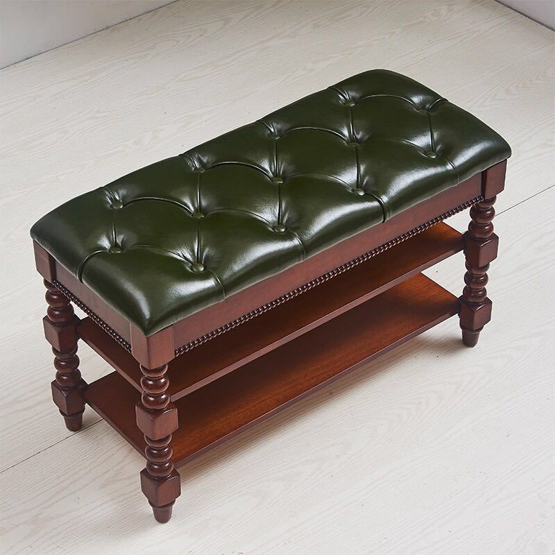 Rubber Wood Seating Bench Rectangle Cushioned Shoe Storage Entryway Bench