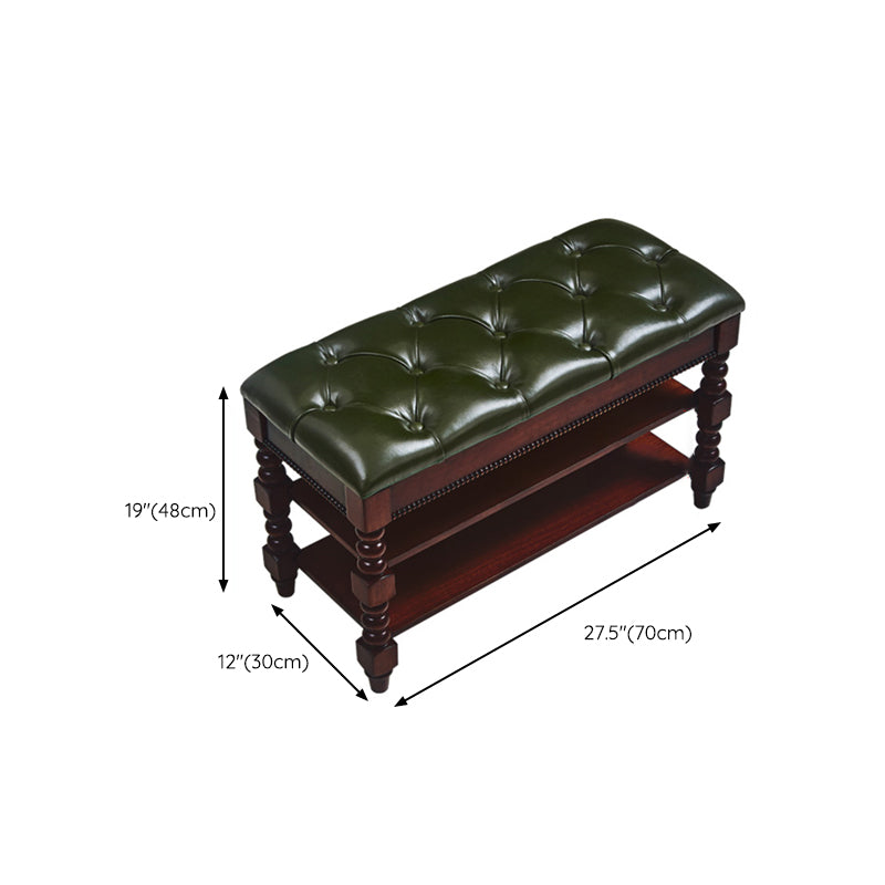 Rubber Wood Seating Bench Rectangle Cushioned Shoe Storage Entryway Bench