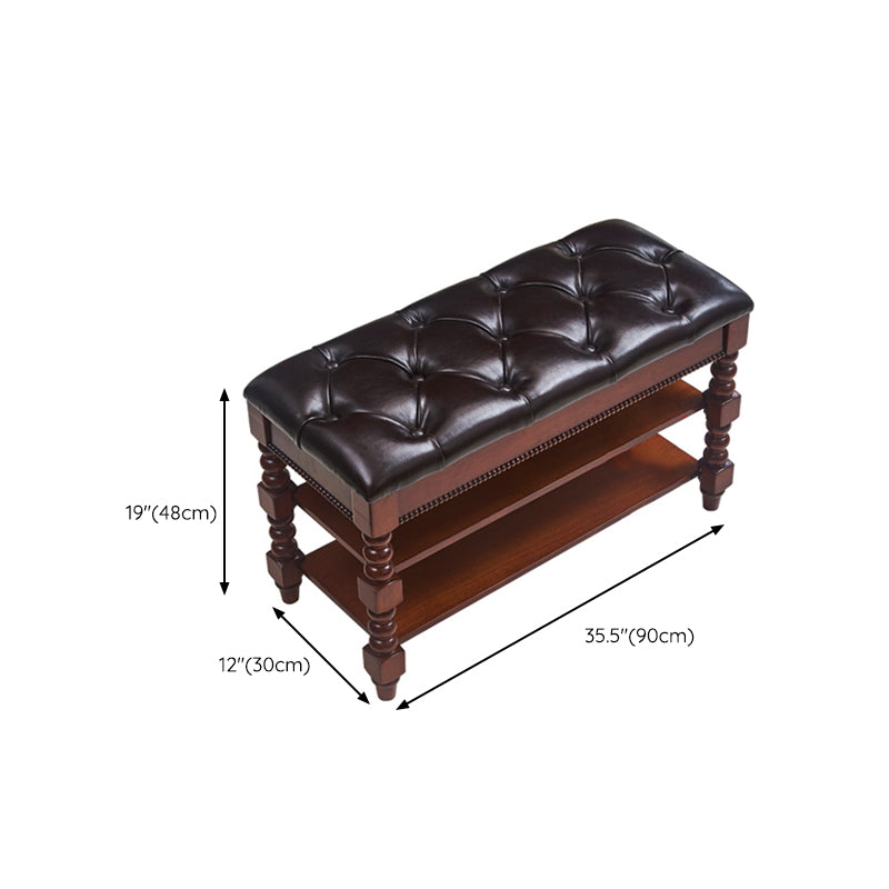 Rubber Wood Seating Bench Rectangle Cushioned Shoe Storage Entryway Bench