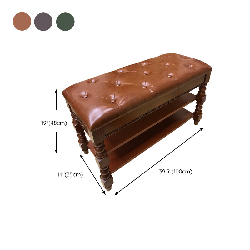 Rubber Wood Seating Bench Rectangle Cushioned Shoe Storage Entryway Bench