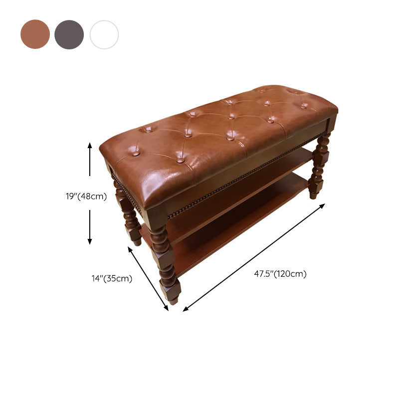 Rubber Wood Seating Bench Rectangle Cushioned Shoe Storage Entryway Bench