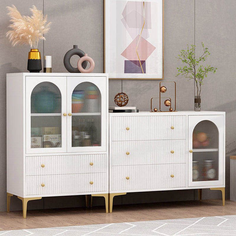 Glam Glass Door Sideboard White Engineered Wood Side Board for Kitchen Use