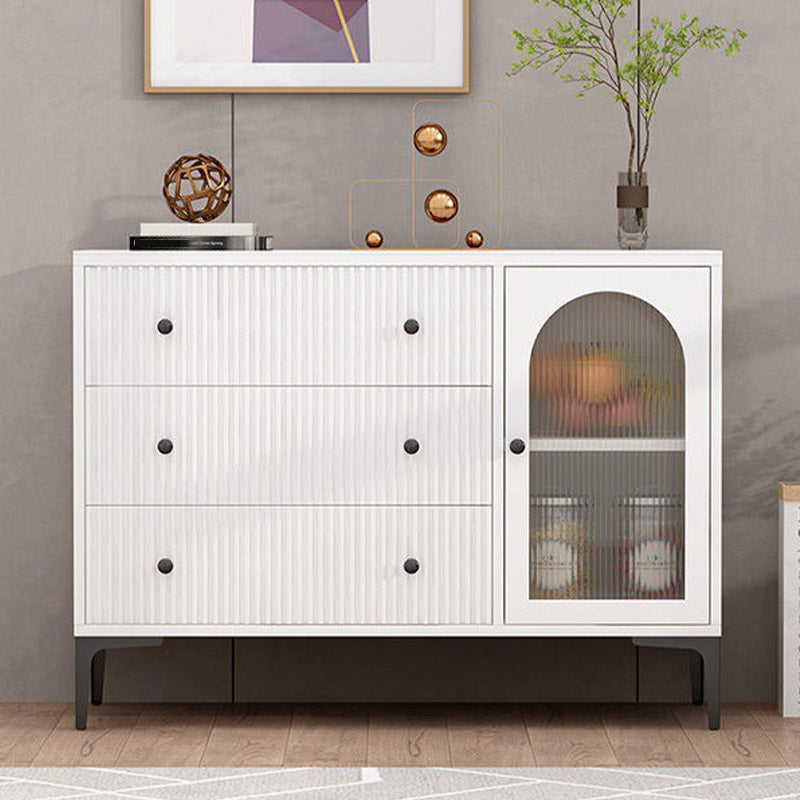 Glam Glass Door Sideboard White Engineered Wood Side Board for Kitchen Use