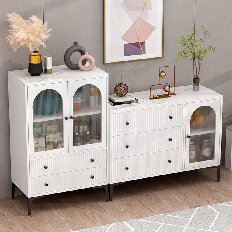 Glam Glass Door Sideboard White Engineered Wood Side Board for Kitchen Use