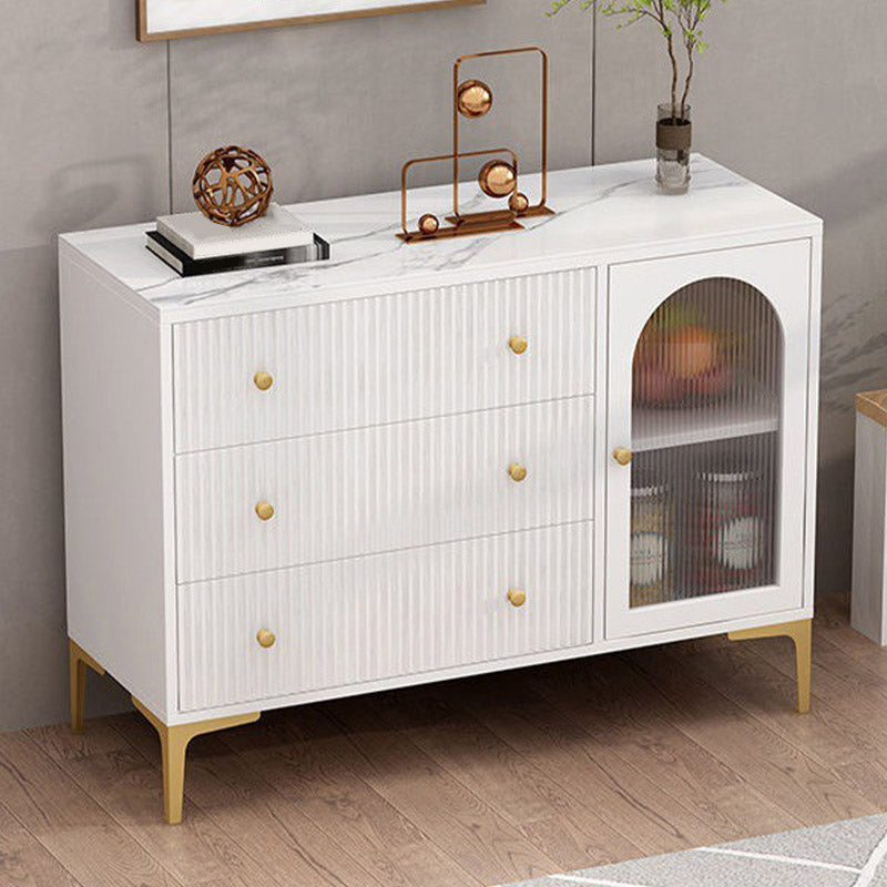 Glam Glass Door Sideboard White Engineered Wood Side Board for Kitchen Use