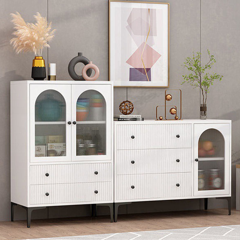 Glam Glass Door Sideboard White Engineered Wood Side Board for Kitchen Use