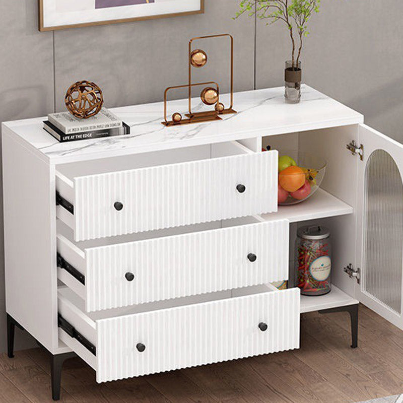 Glam Glass Door Sideboard White Engineered Wood Side Board for Kitchen Use