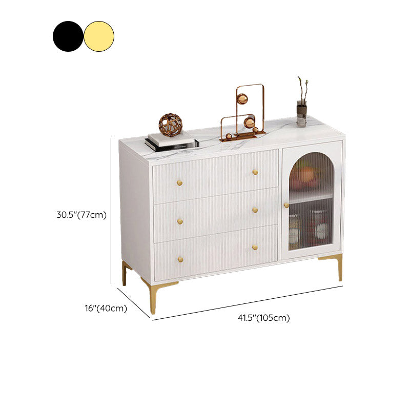 Glam Glass Door Sideboard White Engineered Wood Side Board for Kitchen Use