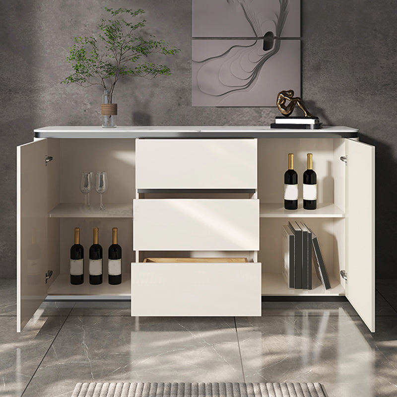 Modern Style Sideboard White Engineered Wood Sideboard with 3-Drawer and 2-Door