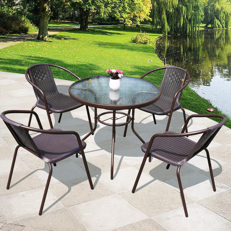 Water Resistant Glass Dining Set Contemporary Style Metal Outdoor Folding Set