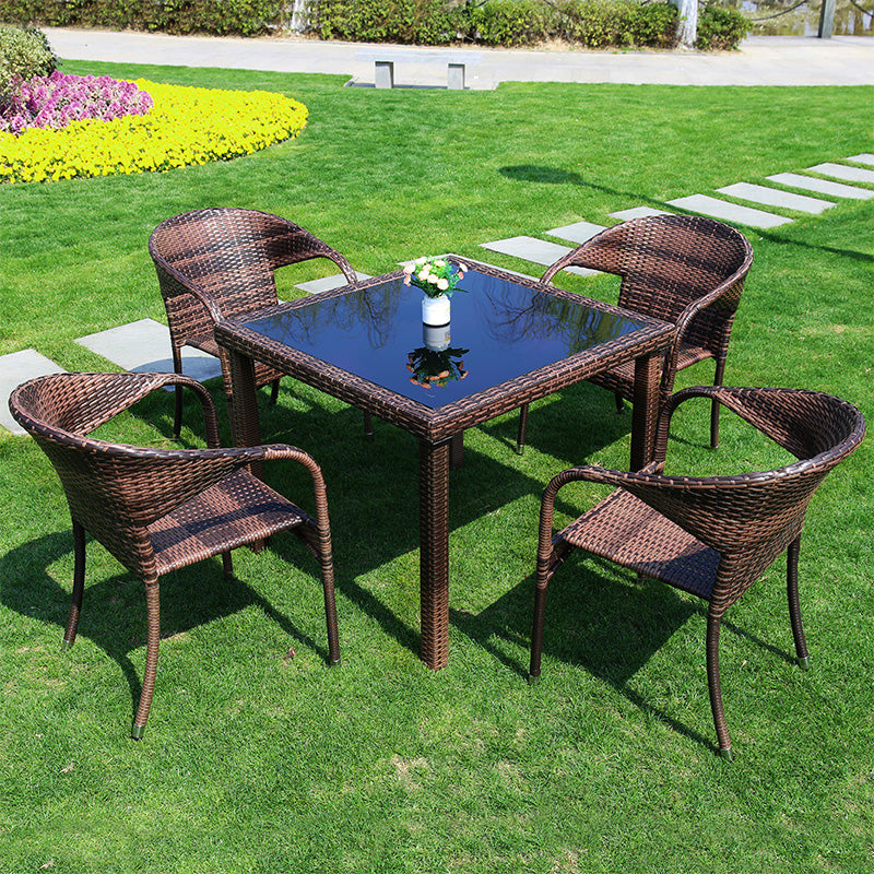 Water Resistant Glass Dining Set Contemporary Style Metal Outdoor Folding Set