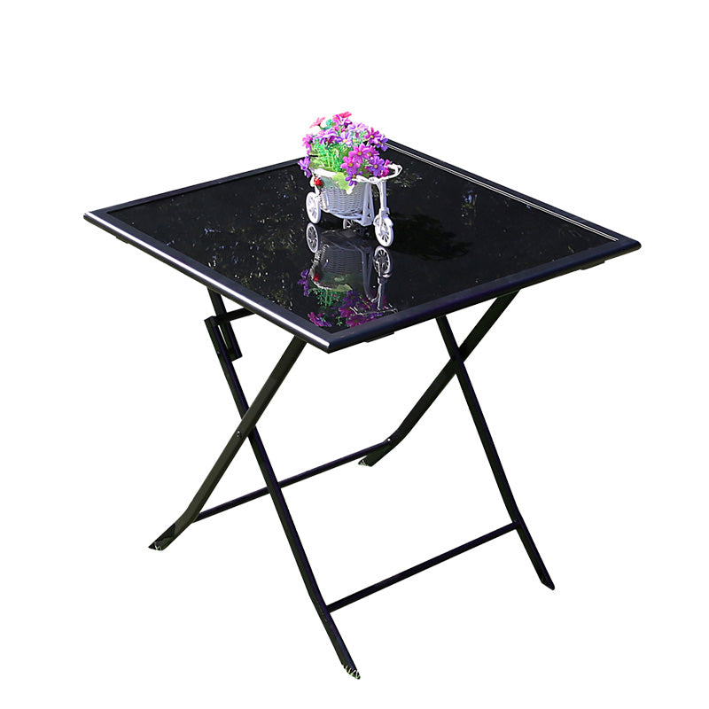 Water Resistant Glass Dining Set Contemporary Style Metal Outdoor Folding Set