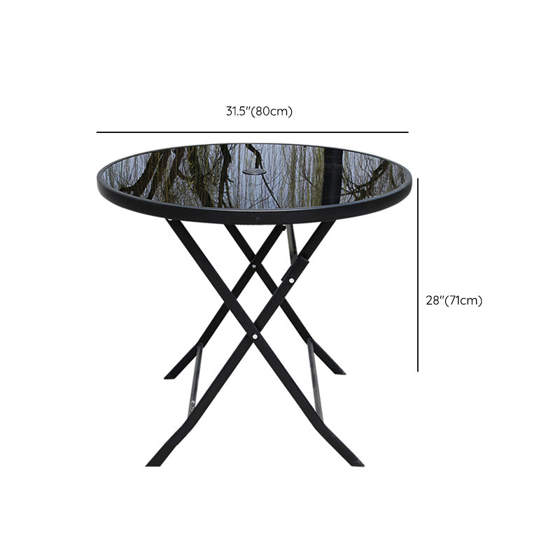 Water Resistant Glass Dining Set Contemporary Style Metal Outdoor Folding Set