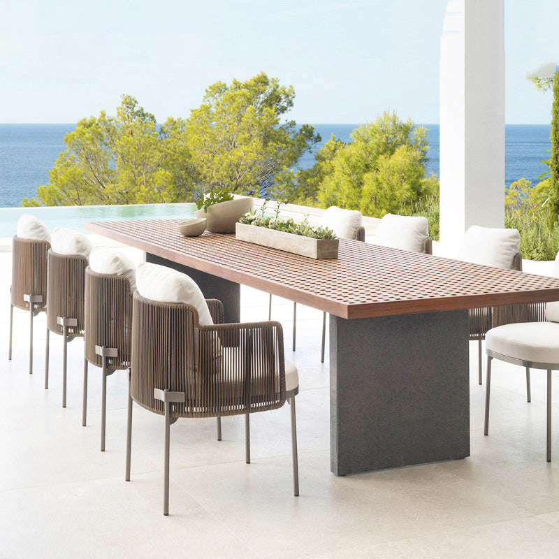 29"H Contemporary Patio Table Solid Wood Teak Brown Dining Table