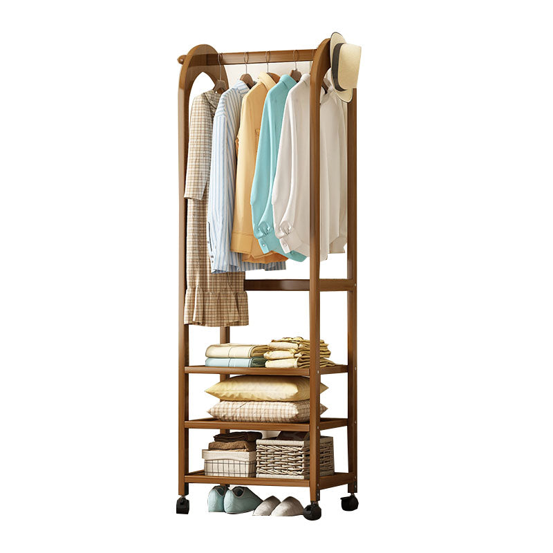 Wooden Coat Hanger Modern Style Minimalist Household Floor-standing Coat Rack with Pulley