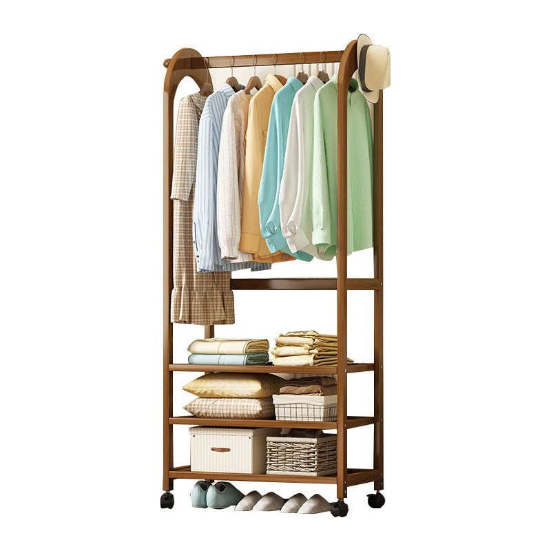 Wooden Coat Hanger Modern Style Minimalist Household Floor-standing Coat Rack with Pulley