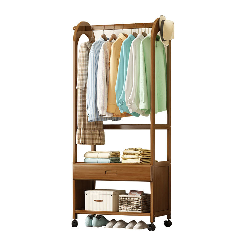 Wooden Coat Hanger Modern Style Minimalist Household Floor-standing Coat Rack with Pulley