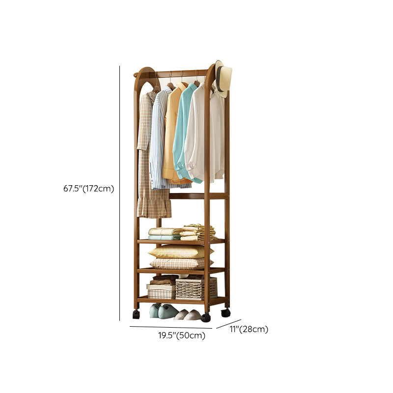 Wooden Coat Hanger Modern Style Minimalist Household Floor-standing Coat Rack with Pulley