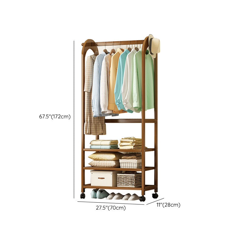 Wooden Coat Hanger Modern Style Minimalist Household Floor-standing Coat Rack with Pulley