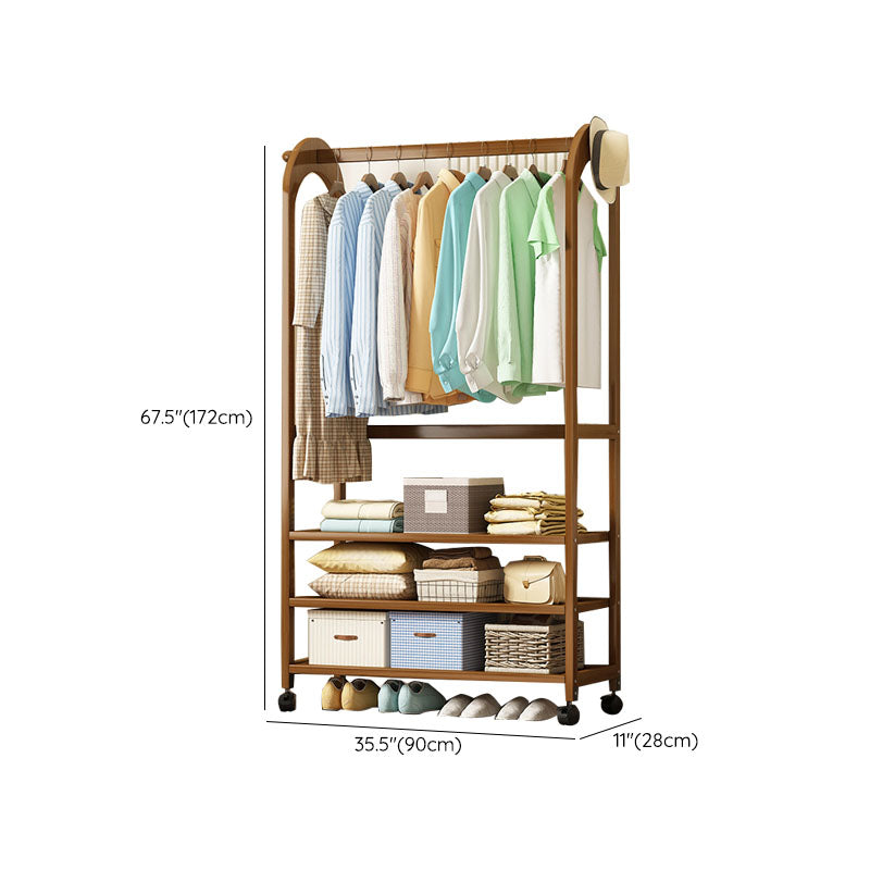 Wooden Coat Hanger Modern Style Minimalist Household Floor-standing Coat Rack with Pulley