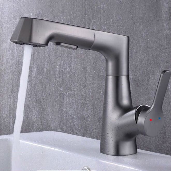 Modern Vessel Sink Faucet Copper Single Handle Retractable Low Arc Vessel Faucet