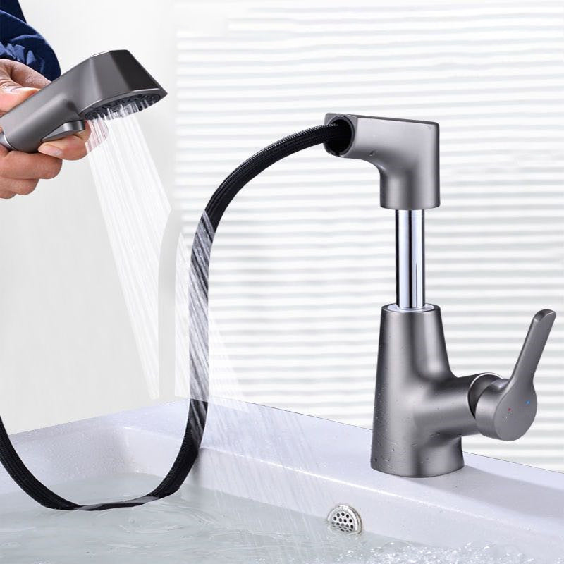 Modern Vessel Sink Faucet Copper Single Handle Retractable Low Arc Vessel Faucet