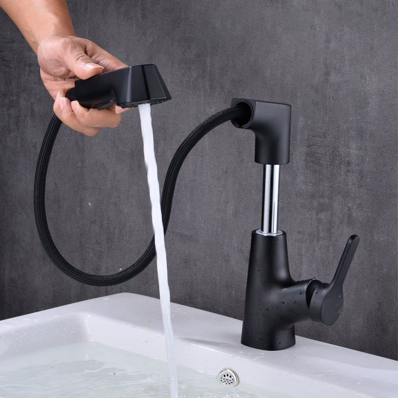 Modern Vessel Sink Faucet Copper Single Handle Retractable Low Arc Vessel Faucet