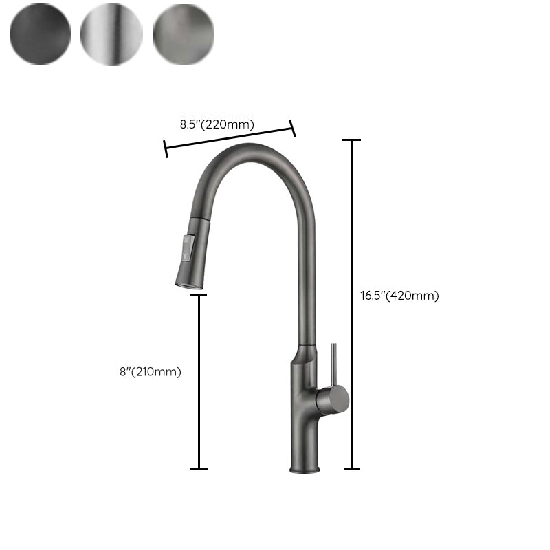 Contemporary Single Lever Kitchen Faucet 1-Hold Water Faucet with Pull out Sprayer