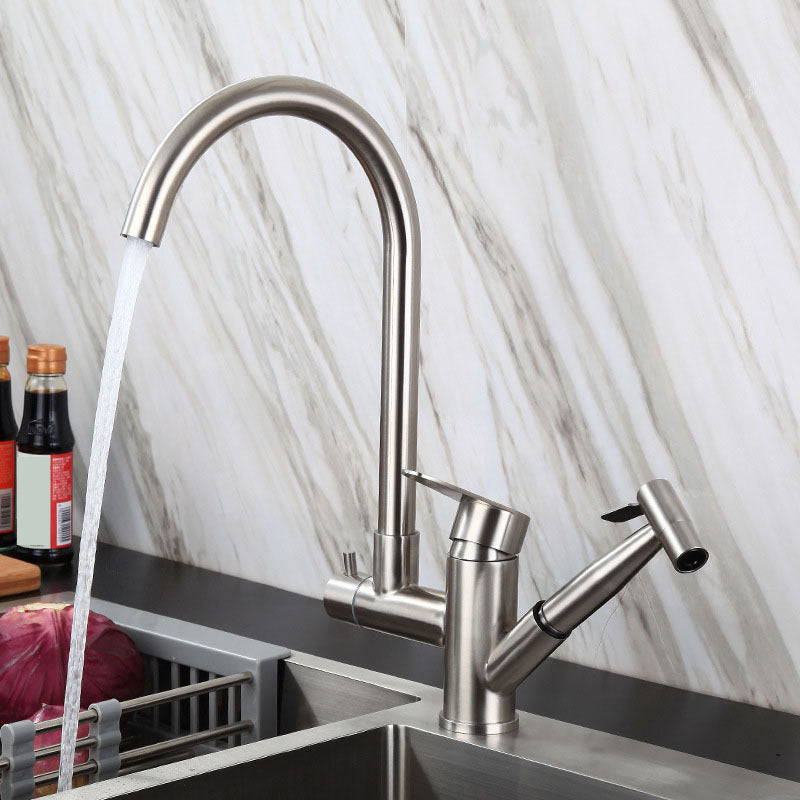 Contemporary Pull Down Kitchen Faucet 2- Handle 2-Function Faucet with Pull Out Sprayer