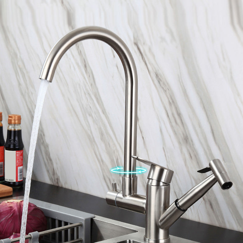 Contemporary Pull Down Kitchen Faucet 2- Handle 2-Function Faucet with Pull Out Sprayer