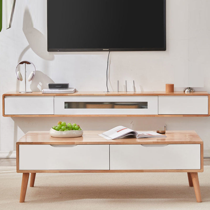 Modern TV Media Console Solid Wood TV Media Stand for Living Room