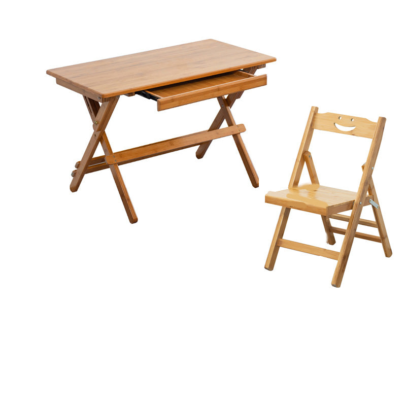 Natural Color Bamboo Writing Desk School Family Children Liftable Folding Study Table