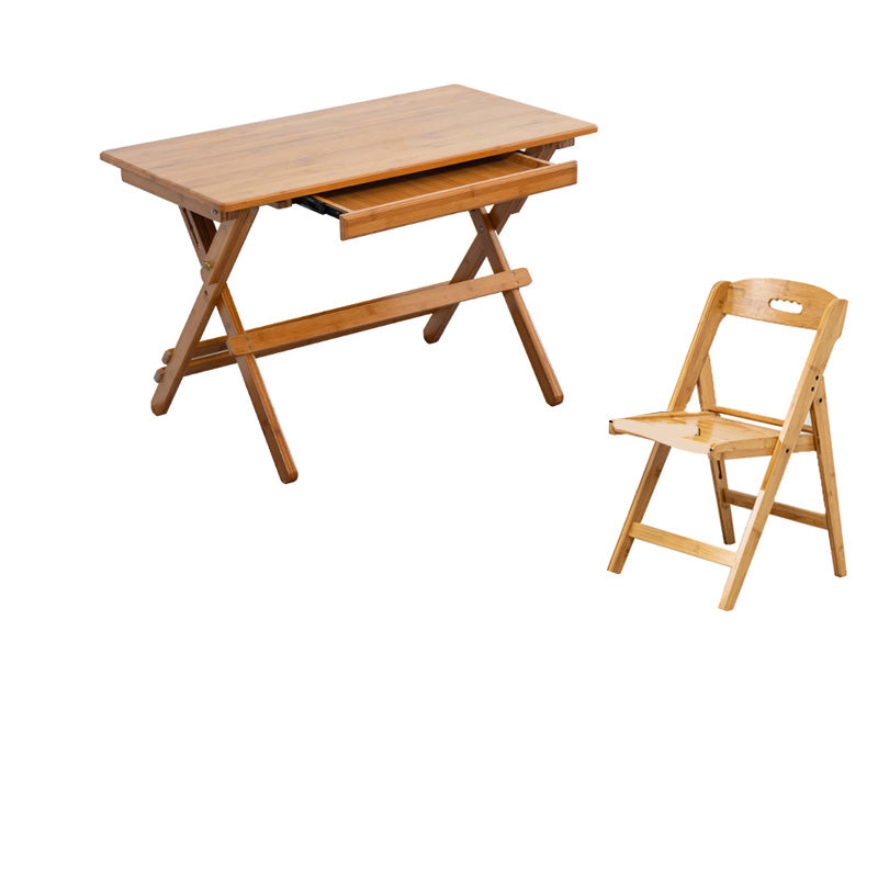 Natural Color Bamboo Writing Desk School Family Children Liftable Folding Study Table