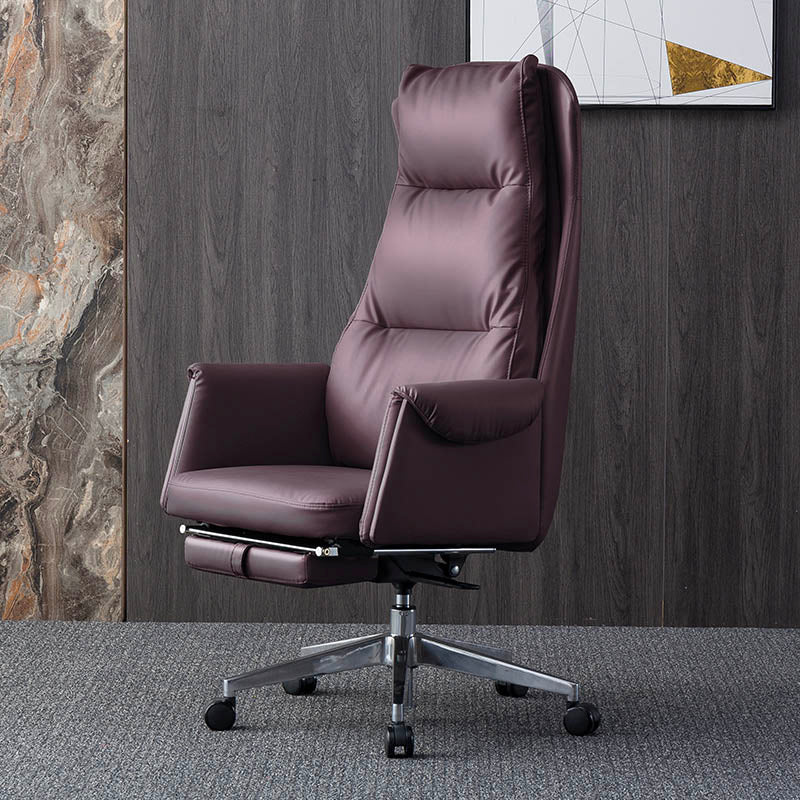 Modern Leather Office Chair Padded Arms Adjustable Seat Height Swivel Chair with Wheels