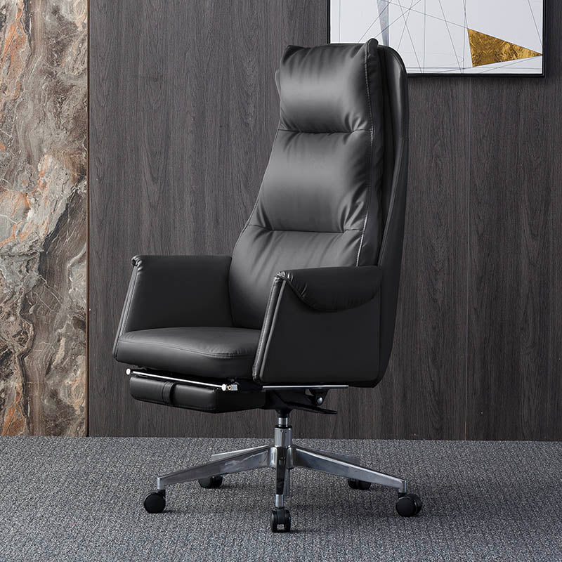 Modern Leather Office Chair Padded Arms Adjustable Seat Height Swivel Chair with Wheels