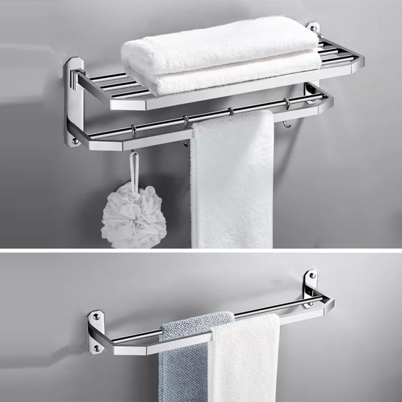 Contemporary Polished Chrome Bathroom Accessory Set with Towel Bar & Bath Shelf