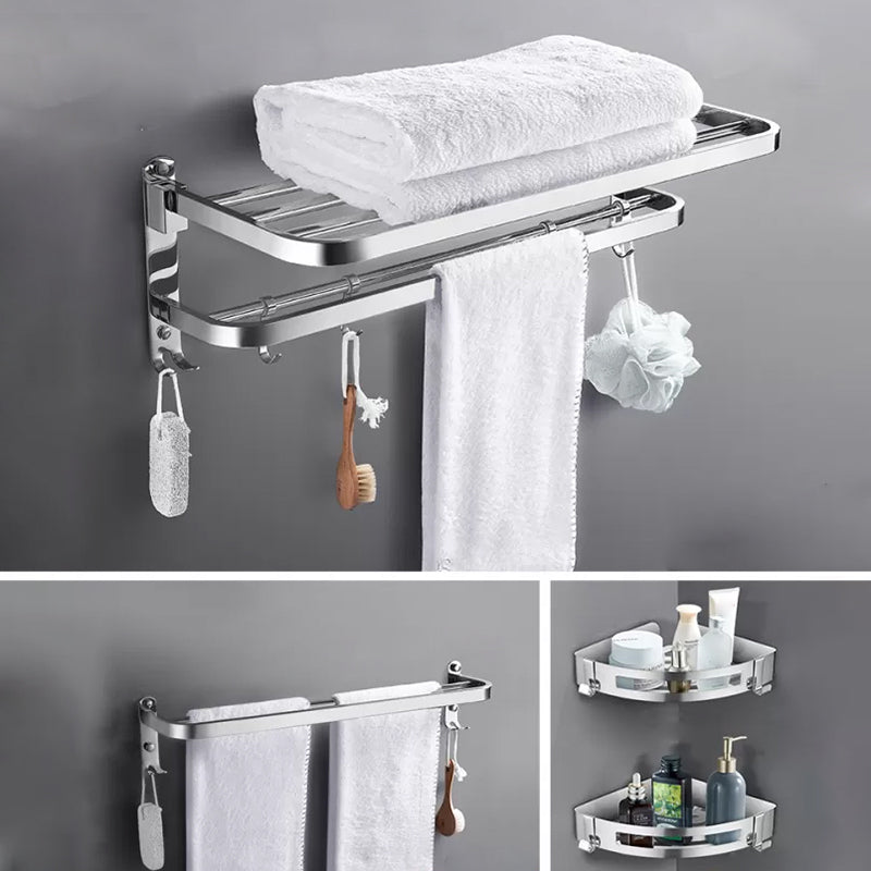 Contemporary Polished Chrome Bathroom Accessory Set with Towel Bar & Bath Shelf