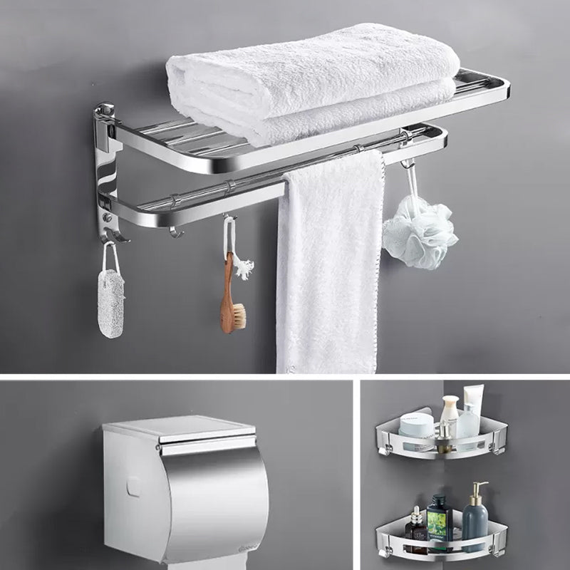 Contemporary Polished Chrome Bathroom Accessory Set with Towel Bar & Bath Shelf